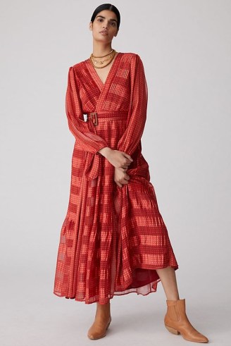 Let Me Be Shimmer Maxi Dress in Red / metallic finish dresses - flipped