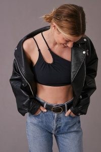 Anthropologie Cut-Out Crop Top in Black – one shoulder tops – cropped fashion
