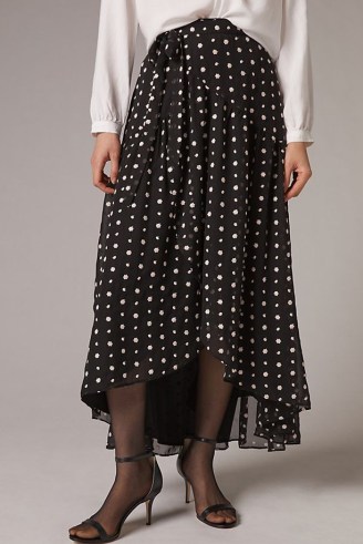 Hutch Embroidered Wrap Midi Skirt Black Motif / floral high-low evening occasion skirts - flipped