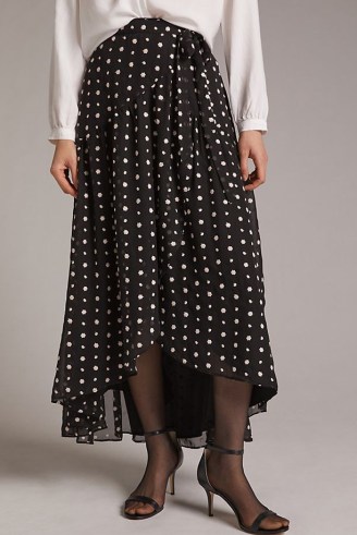 Hutch Embroidered Wrap Midi Skirt Black Motif / floral high-low evening occasion skirts
