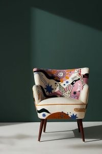 ANTHROPOLOGIE Celestial Petite Accent Chair in Pink ~ small upholstered chairs ~ bold vibrant print furniture
