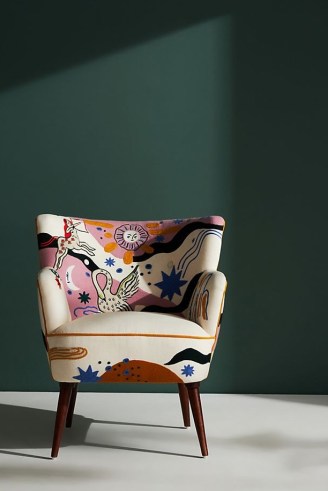 ANTHROPOLOGIE Celestial Petite Accent Chair in Pink ~ small upholstered chairs ~ bold vibrant print furniture - flipped