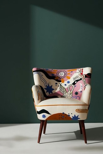 ANTHROPOLOGIE Celestial Petite Accent Chair in Pink ~ small upholstered chairs ~ bold vibrant print furniture