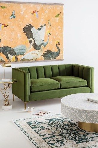 Vienna Two-Seat Sofa in Olive Green Plush Velvet ~ chic contemporary sofas ~ elegant and stylish furniture - flipped