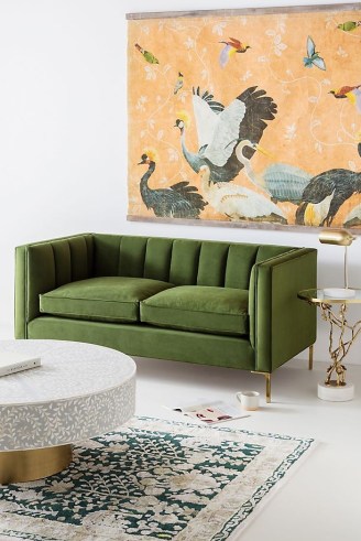 Vienna Two-Seat Sofa in Olive Green Plush Velvet ~ chic contemporary sofas ~ elegant and stylish furniture