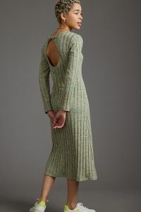 ANTHROPOLOGIE Open-Back Rib-Knit Midi Dress in Green