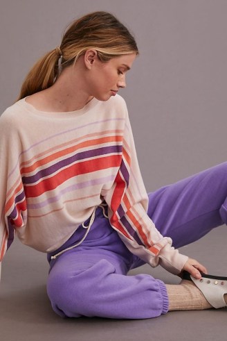 Sundry Striped Jumper in Pink ~ womens front stripe jumpers ~ women’s wool and cashmere mix knitwear - flipped