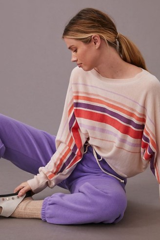 Sundry Striped Jumper in Pink ~ womens front stripe jumpers ~ women’s wool and cashmere mix knitwear