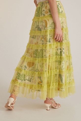 Let Me Be Floral Tulle Maxi Skirt in Lime / sheer overlay skirts / fruit and leaf print fashion - flipped