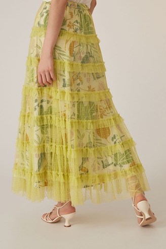 Let Me Be Floral Tulle Maxi Skirt in Lime / sheer overlay skirts / fruit and leaf print fashion