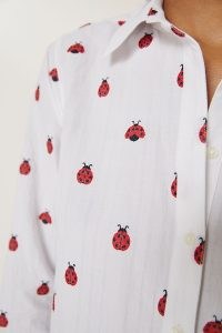 Maeve Classic Buttondown Shirt Red Motif / womens white cotton ladybird print shirts