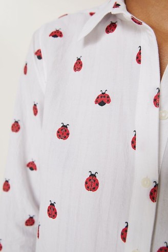 Maeve Classic Buttondown Shirt Red Motif / womens white cotton ladybird print shirts