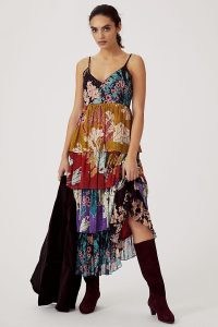 Bhanuni by Jyoti Tiered Maxi Dress / mixed floral print layered dresses / skinny shoulder strap fashion