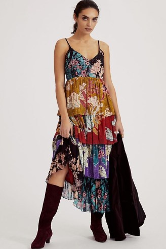Bhanuni by Jyoti Tiered Maxi Dress / mixed floral print layered dresses / skinny shoulder strap fashion - flipped
