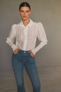 Maeve Smock Sleeve Blouse in White ~ chic puff sleeve blouses