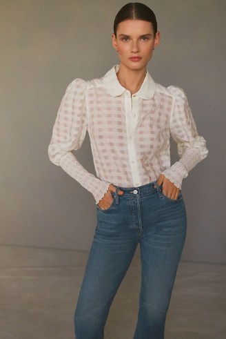 Maeve Smock Sleeve Blouse in White ~ chic puff sleeve blouses - flipped