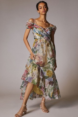 Geisha Designs Floral Maxi Dress / romantic style bardot dresses - flipped