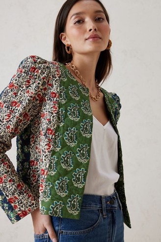 ANTHROPOLOGIE Patchwork Quilted Jacket / cotton mixed floral print jackets - flipped
