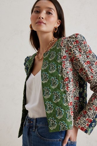 ANTHROPOLOGIE Patchwork Quilted Jacket / cotton mixed floral print jackets