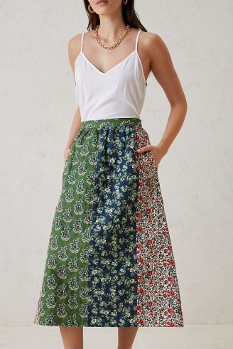 ANTHROPOLOGIE Patchwork Midi Skirt / multi floral print A-line skirts - flipped