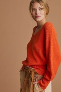 Anthropologie Slouchy V-Neck Jumper in Dark Orange | women’s bright relaxed fit jumpers