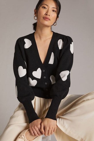 Maeve Lily Hearts Cardigan Black and White / monochrome cardigans with hearts
