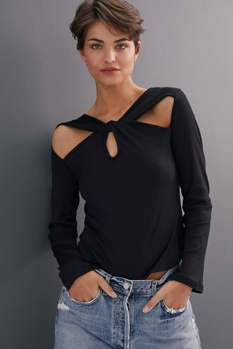 Anthropologie Twist Cut-Out Top in Black - flipped