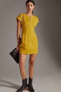 Maeve Corset Shift Dress Yellow | short cap sleeve fitted waist mini dresses