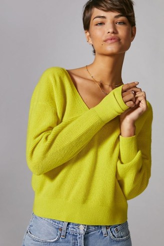 MOTH Azalea Blooms Pullover | chartreuse V-neck and cross back pullovers | women’s bright jumpers | womens feminine look sweaters - flipped
