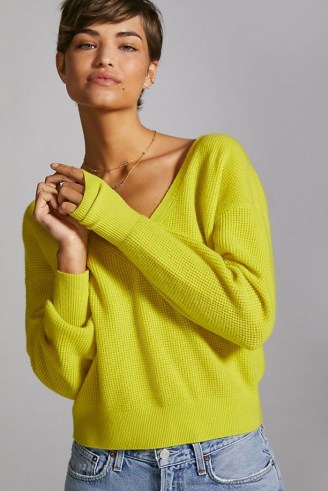 MOTH Azalea Blooms Pullover | chartreuse V-neck and cross back pullovers | women’s bright jumpers | womens feminine look sweaters