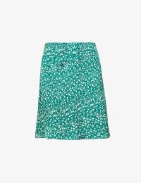 BA&SH Eva graphic-print crepe mini skirt in vert – green printed front ruched detail skirts