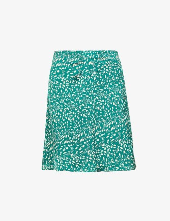 BA&SH Eva graphic-print crepe mini skirt in vert – green printed front ruched detail skirts