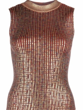 Balmain brown metallic-finish top | luxe knitwear | womens sleeveless designer tops - flipped
