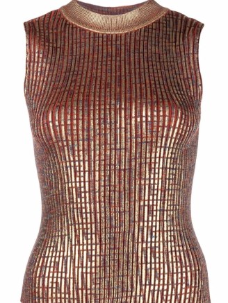 Balmain brown metallic-finish top | luxe knitwear | womens sleeveless designer tops