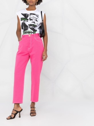 Balmain x Barbie straight-leg top stitched jeans ~ women’s pink denim fashion - flipped
