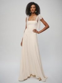 REFORMATION Balsam Dress Ivory – sleeveless square neck wedding dresses ~ bridal fit and flare maxi gowns ~ tie shoulder straps