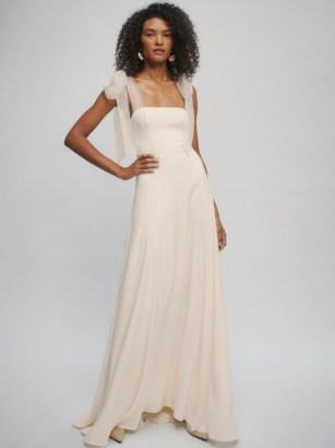 REFORMATION Balsam Dress Ivory – sleeveless square neck wedding dresses ~ bridal fit and flare maxi gowns ~ tie shoulder straps - flipped
