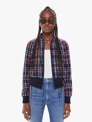 MOTHER DENIM THE MOCK NECK RIBBED JACKET Beat By Beat | women’s checked textured bomber jackets