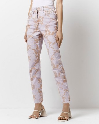 River Island BEIGE HIGH WAISTED BUM SCULPT MOM JEANS | floral printed denim | casual fashion - flipped