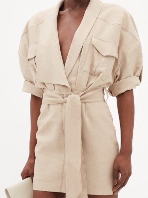 ALEXANDRE VAUTHIER Oversized wrap slubbed-canvas shirt dress | beige belted tie waist dresses | chic designer fashion