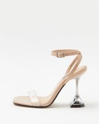 RIVER ISLAND BEIGE PERSPEX HEELS / barely there martini heel sandals
