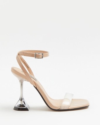 RIVER ISLAND BEIGE PERSPEX HEELS / barely there martini heel sandals - flipped