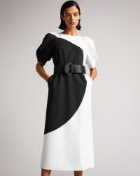 TED BAKER ELIYZZA Button Up Midi Dress With Tie Cuffs in White 