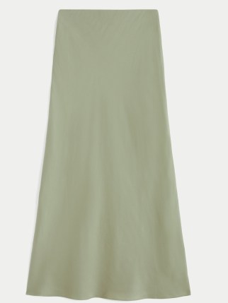 JIGSAW Bias Cut Maxi Skirt in Khaki – women’s wardrobe style essentials – green fluid satin style maxi skirts - flipped