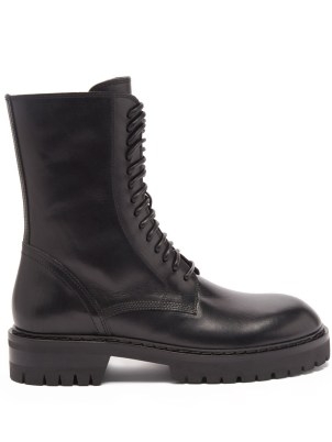 ANN DEMEULEMEESTER Alex lace-up black leather mid-length boots ~ womens combat boot ~ women’s casual utility footwear - flipped