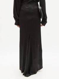 ANN DEMEULEMEESTER Beverly bias-cut silk-satin skirt in black ~ long legnth skirts with sweeping hem ~ minimalist fashion ~ effortless style