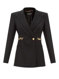 VERSACE Chain-embellished single-breasted twill blazer in black – chunky chains on women’s jackets – chic blazers