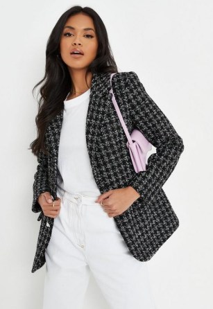 MISSGUIDED black co ord boucle double breasted blazer ~ checked tweed style blazers ~ women’s on-trend textured jackets - flipped