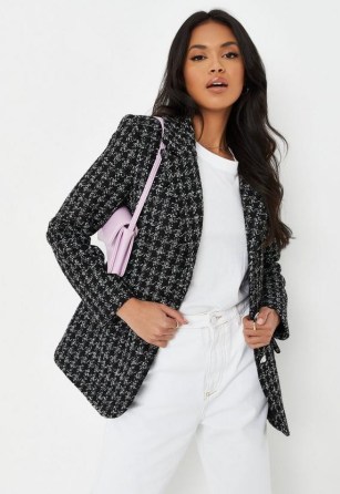 MISSGUIDED black co ord boucle double breasted blazer ~ checked tweed style blazers ~ women’s on-trend textured jackets
