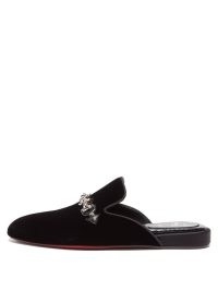 CHRISTIAN LOUBOUTIN Coolito velvet backless loafers | womens luxe slip on loafer shoes | women’s designer front silver horsebit strap flats